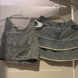 POL Blue Denim Crop Top and Skirt Set